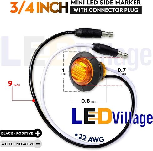 50 قطعة 3/4 بوصة عدسة كهرمانية مستديرة صغيرة وزر إضاءة وأضواء جانبية 3 LED مع مقابس موصل لشاحنة مقطورة وسيارات الدفع الرباعي ATV RV ومصابيح إشارة التخليص للحافلة 12 فولت تيار مستمر in Kuwait