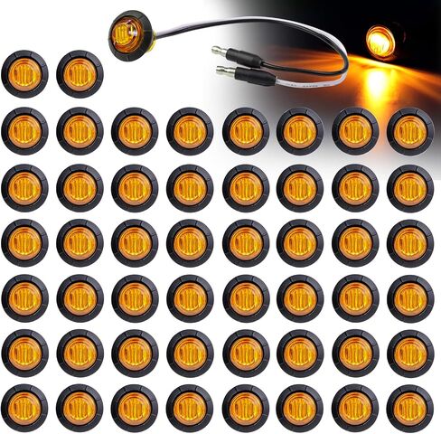 50 قطعة 3/4 بوصة عدسة كهرمانية مستديرة صغيرة وزر إضاءة وأضواء جانبية 3 LED مع مقابس موصل لشاحنة مقطورة وسيارات الدفع الرباعي ATV RV ومصابيح إشارة التخليص للحافلة 12 فولت تيار مستمر in Kuwait