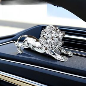 BNTR Lion Car Ornament Stocking Stuffers Cool Creative Electroplate Lion Car Interior Decoration Accessory Office Home Desk Ornament Nice Gift (Small Silver Lion)