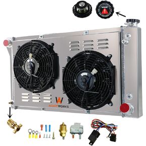 ALLOYWORKS Radiator For 1967-1972 Chevy C10 C20 K10 K20 K30 1971 1972 1979 Pickup Suburban Truck Chevrolet Blazer GMC Jimmy L6 V8, 3 Row Full Aluminum Radiators 2 X 12"Fan Shroud Relay Kit, OEM# 369