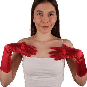 LIMELIA Satin Bridal Wedding Gloves, Prom Costume Gloves, Special Satin Gloves for Women, Red, Medium(14 Inches)
