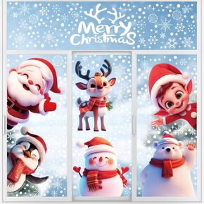 Christmas Window Clings, 8 Sheets 3D Merry Christmas Window Decals Static Snow Flakes Stickers Reusable Xmas Window Clings for Christmas Window Display
