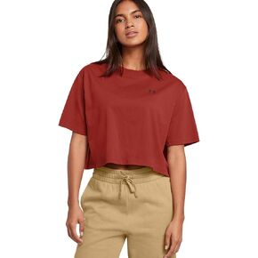 Under Armour Womens Boxy Crop Logo Short Sleeve T Shirt, (840) Earthen Orange / / Black, Medium Tall