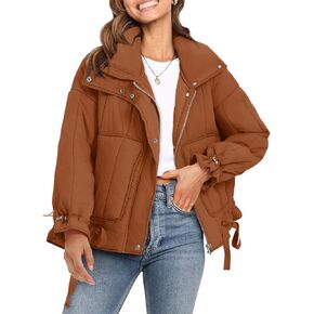 Tankaneo Womens Puffer Quilted Jackets Zip Up Drawstring Waist Lightweight Coats Winter Casual Outerwear with Pockets