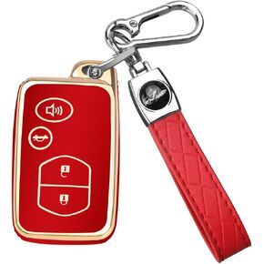 QBUC for Toyota Key Fob Cover with Keychain, Car Key Case Protection for Toyota Fit for Toyota Camry Avalon Corolla Highlander Prius RAV4 Venza, for Toyota Key Fob Protector(Gold-Red)
