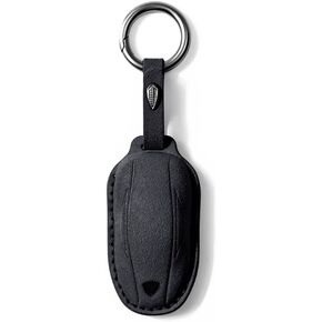 Tesla Model 3 Y S X Smart Key Fob Case Suede Leather Black Anti Drop Scratch Resistant Comfortable Touch Keychain Cover Protector Accessory (Black, Model 3/Y/S)