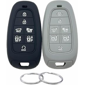 Silicone Rubber Key Fob Cover Compatible with 7 Buttons 2019 2020 2021 Hyundai Sonata Nexo 2022 Hyundai Tucson 2023 Palisade Santa Fe （ONLY FIT 7 Buttons Model Key FOB）