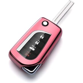 Compatible with Toyota Key Fob Cover Black Flip car Key Chain Case Holder Protector Fortuner Corolla CHR Camry rav4 Accessories