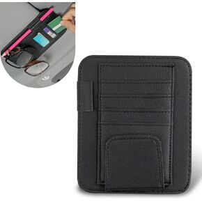 1 PC Car Sun Visor Storage Bag, 4.9" x 6.1" PU Leather Ticket ID Card Sunglasses Pen Non-Blocking Sight Bag, Back Clip Installation Accessories, Compatible with Most Car Models (Gray)