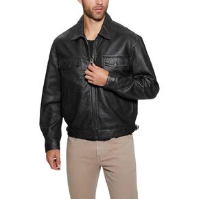 GUESS Men's Distressed Leather Zip Jacket