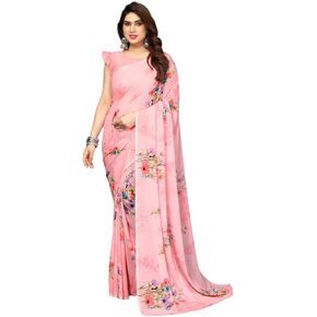 World of Deals Pink Georgette Floral Printed Saree for Women & Girls With Unstitched Blouse| Indian Printed Saree for All Occassion