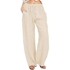yoeasy Women Cotton Linen Drawstring Wide Leg Pants High Waisted Casual Loose Trousers with Pockets