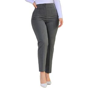 Womens Straight Leg Pants 2024 High Waisted Stretchy Business Casual Work Pants Dress Office Trousers with Pockets Dark Grey Large