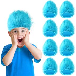 XunYee 8 Pieces Blue Fuzzy Wig Funky Clown Hair Wig Troll Blue Crazy Wig Character Cosplay Costume Accessories for Kids Teens 100th Day of School Spirit Day Party Reading