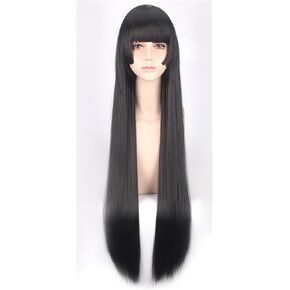OYSRONG Women Long 100cm/39.37'' Straight Full Bangs Cosplay Heat Resistant Fibre Halloween Wig (Black)