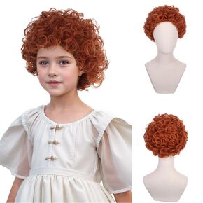 Kids Dark Orange Wig Short Orange Wavy Curly Wig for Child Girls Orange Party Cosplay Wig Wig Heat Resistant Synthetic Wig with Wig Cap