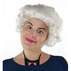 Deluxe British Queen Elizabeth White Curly Royal Old Lady Costume Wig
