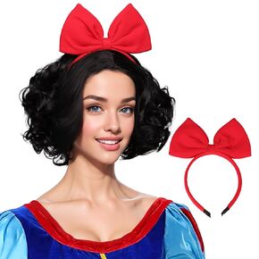 ColorGround Women’s Short Black Prestyled Curly Cosplay Costume Wig (Black(with bowknot))