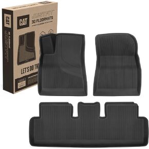 Cat® JustFit™ 3D Floor Mats for Tesla Model Y 2024 2023 2022 2021 2020 - Custom Fit Tesla Model Y Floor Mats with Extended Coverage Design, Premium Floor Liner Tesla Model Y Accessories