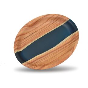 Handmade Acacia Wood Epoxy Serving Tray - 14 x 10 Inch Round Decorative Centerpiece Table Tray, Ottoman Tray, Coffee Table Tray, Breakfast Tray, Food Tray, and Drinks - Unique Gifting idea