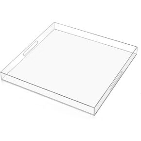 24×24 inches Oversized Clear Acrylic Ottoman Tray Extra Large Decorative Tray Spill-Proof Serving Tray with Handles King-Size Safe Edge Organizer Tray for Coffee Table Countertop Breakfast Tray