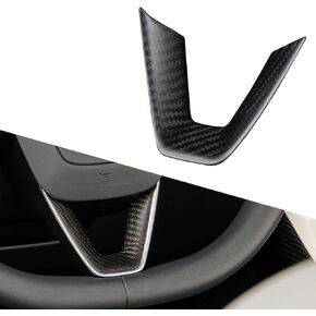 Real Carbon Fiber Steering Wheel Panel Cover Fit for Tesla New Refreshed Model 3 Highland Performance (2024 to Now) Steering Wheel Frame Trim Cover Interior Accessories (Matte Twill Weave)