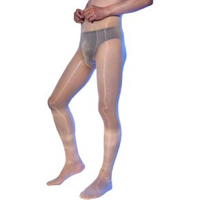 LESOYA Men's Plus Size 8D Oil Shiny Pantyhose High Elastic Nylon See Through Sheer Stockings Underwear with Sheath