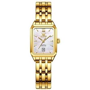 OLEVS Square Watches for Women, Gold Stainless Steel Bracelet Ladies Small Face Watches, Dainty Waterproof Women's Wrist Watches with Date, Gold/Black/White/Blue/Green Dial
