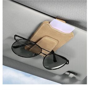 Sunglasses Holder for Car Sun Visor, Magnetic Leather Eyeglass Hanger Clip with Ticket Card Storage, Universal Visor Glasses Holder Eyeglasses Ticket Mount for Car Truck SUV (Black)
