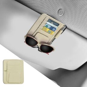 Small Leather Car Sun Visor Organizer Clip, Car Card Sleeve Pocket Organizer, Universal Car Visor Document Holder, Auto Visor Pocket Storage for Card Registration/Driving License Pen (Black)
