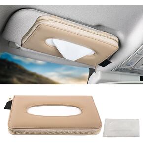 Car Tissue Holder, Car Sun Visor Tissue Box Holder, Car Backseat Paper Carton, Leather Car Tissue Napkin Case, Universal Car Hanging Paper Towel Clip for SUV, RV, Truck (Beige)