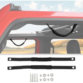 JWWY Roll Bar Grab Handles Front Door Top Handles, Paracord Grip Handles Compatible with 2018-2024+ Jeep Wrangler JL Gladiator JT 4xe Accessories 2pcs Black