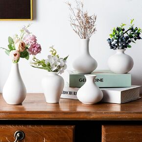 Black Bud Vase, Small Ceramic Vases for Home Decor, Mini Pottery Vases, Boho Vases for Pampas Grass, Decorative for Living Room Dining Table Shelves, Set of 5