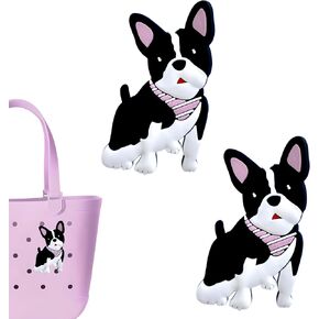 French Bulldog Dog Charms for Bogg Bag, French Bulldog Dog -Themed, Compatible with Simply Southern Beach Tote, 2 Pcs Beach Bag Charms Rubber Inserts Accessories for Women Girls (French Bulldog Dog)