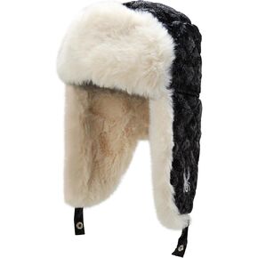 Spyder Women's Trapper Hat - Cozy Quilted Faux Fur Lined Russian Ushanka Hat with Warm Ear Flap and Adjustable Chin Strap