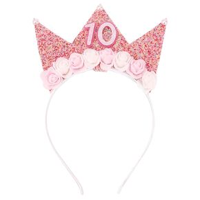 SuPoo Birthday Decorations for Girls - 6th Birthday Headband Crown, Glitter Hair Band, Flower Princess Tiara Hair Accessory for Party