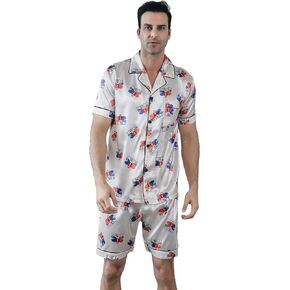 Men's Satin Pajama Set Short Sleeve Silky Short Pants Button Down Sleepwear Multicolor Silky Men's Pajama Set