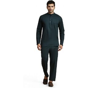 SKAVIJ Men’s Pajamas Set Soft Cotton Band Collar Pajamas for Men Long Sleeve Men’s Sleepwear Loungewear with Pocket (Large, Green)