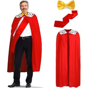 Mepase Christmas Adult Mayor Cosplay Costume Set Red Robe King Queen Cape Red Cloak Yellow Bow Tie and Red Sashes for Christmas Halloween Costume Party Accessory
