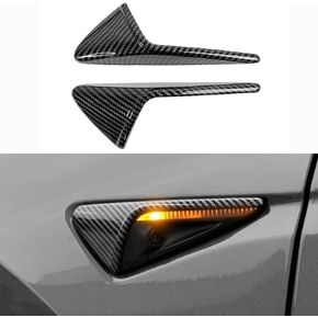 Side Camera Cover HW3.0 Compatible with Tesla Model 3 2017-2023, Model Y 2020-2023, Turn Signal Side Camera Protection Cover Side Camera Indicator Decoration Accessories-Glossy Carbon Fiber