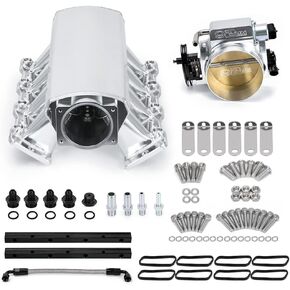 92MM Intake Manifold with Fuel Rails & Throttle Body for 1997-2009 Chevrolet Pontiac Cadillac Saab for GMC LS LS1 LS2 LS6 LSX L99 L92 6.0L 5.7L 5.6L 5.3L 4.8L V8 with AN6 Fuel Crossover Line