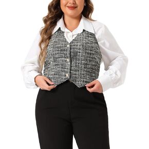 Agnes Orinda Plus Size Waistcoat Vest for Women Vintage Halter Button Down Tweed Suit Blazers Vests