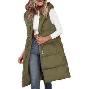 PRETTYGARDEN Womens Long Puffer Vest 2024 Winter Trendy Zip Up Sleeveless Coat Down Jacket Quilted Hooded Outerwear