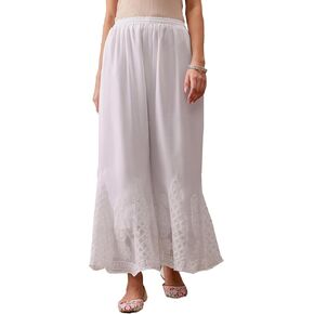 Ada Hand Embroidered Indian Chikankari Women's Georgette White Flared Palazzo Culottes A711166