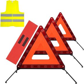 AYKRM 3PACK Car Warning Triangle Heavy Reflective Warning Road Safety Triangle Kit Suitable for car Breakdown and Temporary Parking on The Road.