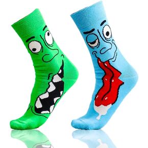 Cotton Socks Funny Crew Socks Designs Novelty Socks Green Blue Socks for Men Women 2 Pairs