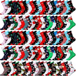 100 Pairs Christmas Socks for Women Fun Holiday Festive Crew Socks Soft Cozy Colorful Socks Novelty Christmas Gift Bulk, 50 Styles