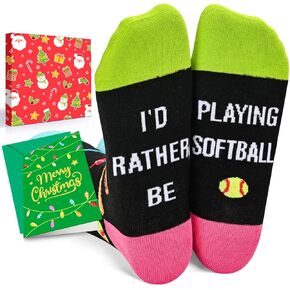 Christmas Gifts Stocking Socks For Women - Secret Santa Socks Xmas Stocking Stuffers For Her Mom, Softball Gifts For Teen Girls With Greeting Card