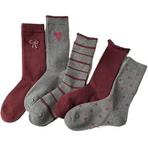 Fashion Cotton Socks for Women, Soft Ankle Crew socks Heart Bow Pattern Cute Novelty Red Socks