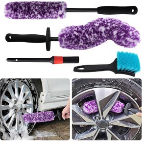 Wheel Tire Cleaning Brush Kit Cars Motorcycles RVs Trucks Rim Hub Ultra Soft Microfiber 360 Bendable Synthetic Woolies Wash Vehicles Bristle Set